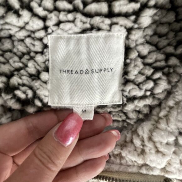Thread & Supply Sherpa Hoodie Fleece Soft Fuzzy Full Zip Jacket Size M - Picture 6 of 6